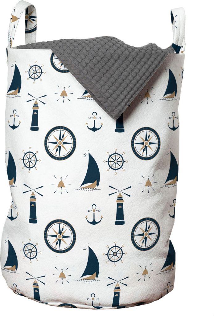 ABAKUHAUS Segeln Wäschesack, Anker Segelboot Kompass, Wäschekorb mit Griffen Kordelzugverschluss für Waschsalons, 33 cm breit x 49 cm hoch, Dunk...