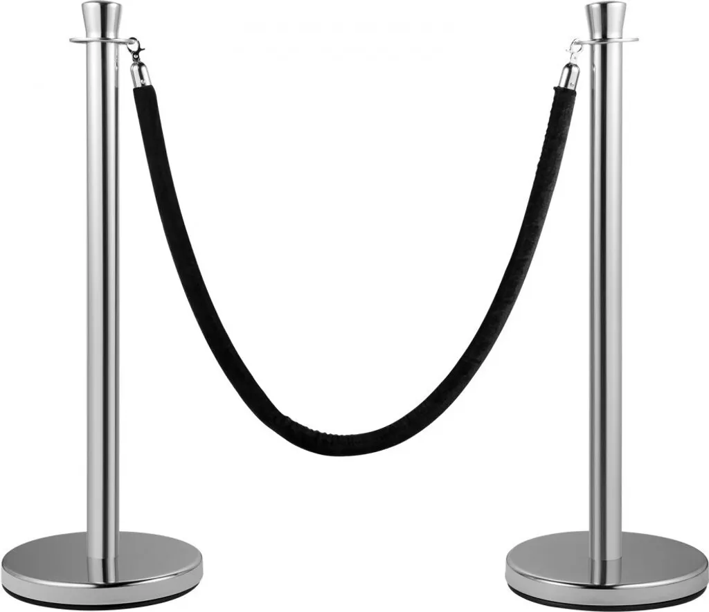 Poteaux de guidage argentés avec corde en velours noir - Lot de 2