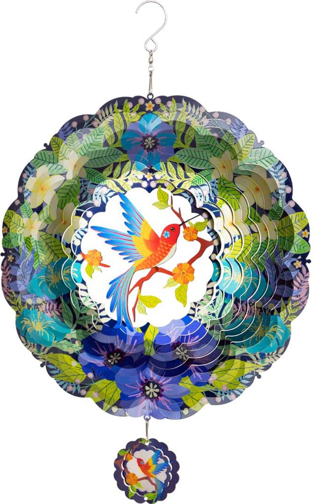 Kinetic Art: Metal Hanging Wind Spinner: 3D Tropical Bird