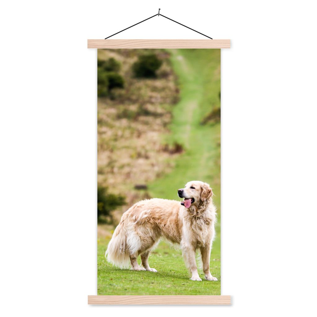 MuchoWow Textilposter Schönes Bild eines Golden Retrievers 40x80 cm mit holzfarbenen Rahmen - Wohnzimmer
