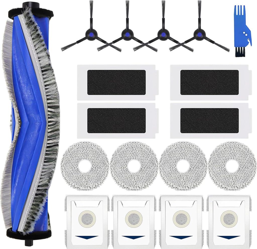 T30 Zubehör Ersatz Kompatibel für ECOVACS DEEBOT T30 PRO OMNI / T30 OMNI Saugroboter, 1 Hauptbürste, 4 Filter, 4 Seitenbürsten, 4 Mopp Wischtü...