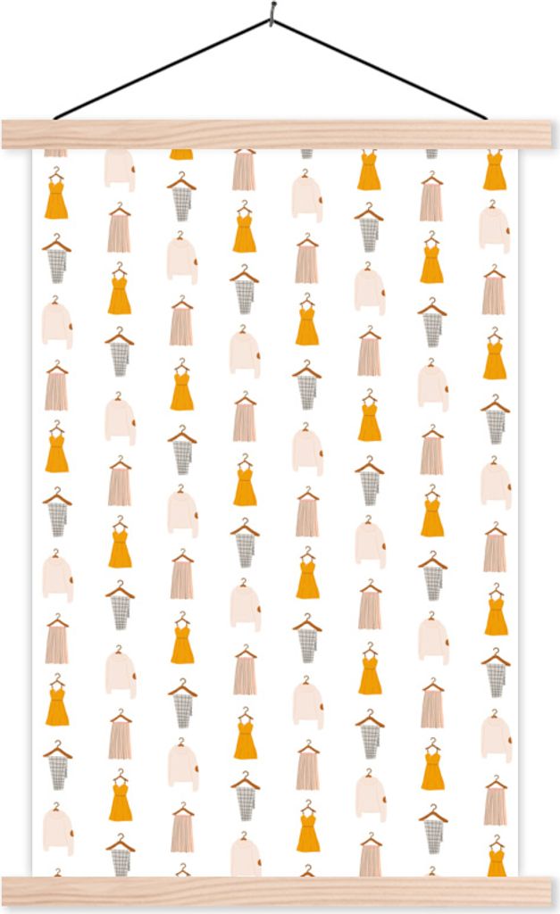 MuchoWow Textilposter Kleidung - Farben - Muster 40x60 cm mit holzfarbenen Rahmen - Poster