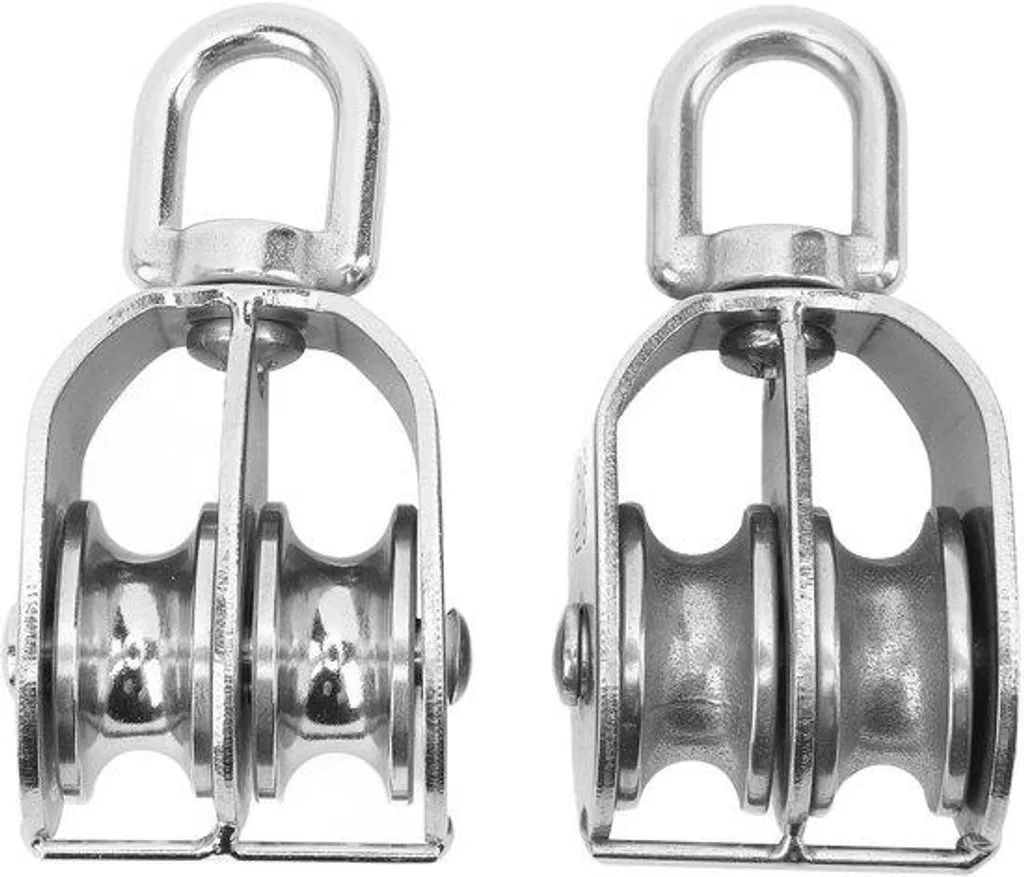 Poulie de levage double pour câble de traction avec roulettes en inox