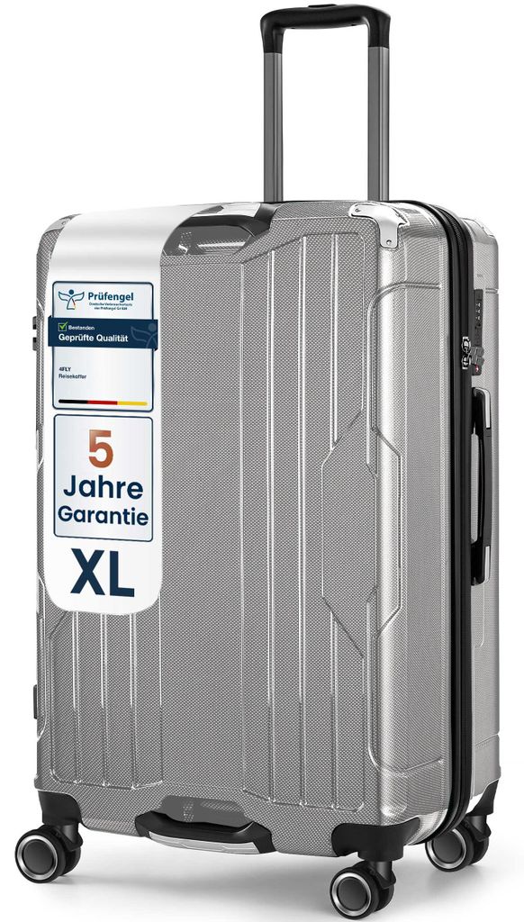 4FLY Aluminium-Rahmen Hartschalen Reisekoffer XL 77 cm (103L) aus PC+ABS – mit TSA-Schloss, 4 Spinner-Doppelrollen, Reisegepäck