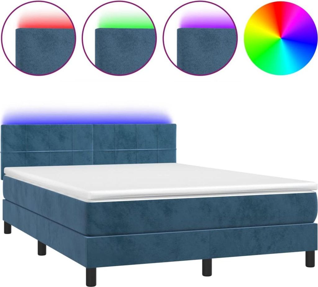 vidaXL Boxspringbett mit Matratze & LED Dunkelblau 140x190 cm Samt