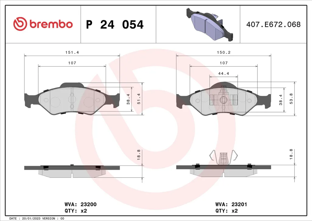 Jeu de 4 plaquettes de frein avant pour Ford Fiesta IV et KA RB Brembo