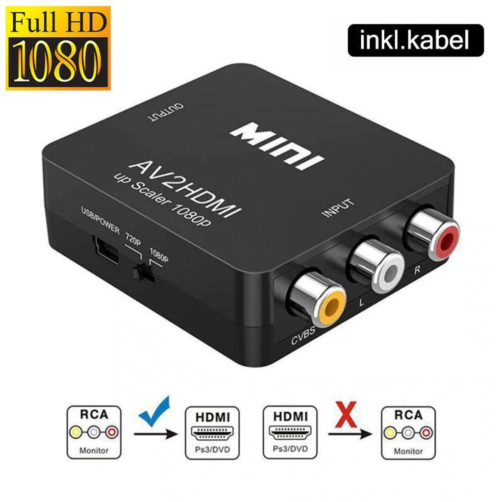 AV zu HDMI Konverter Adapter Full HD 1080P Video Audio 3 RCA Signal Konvertierer