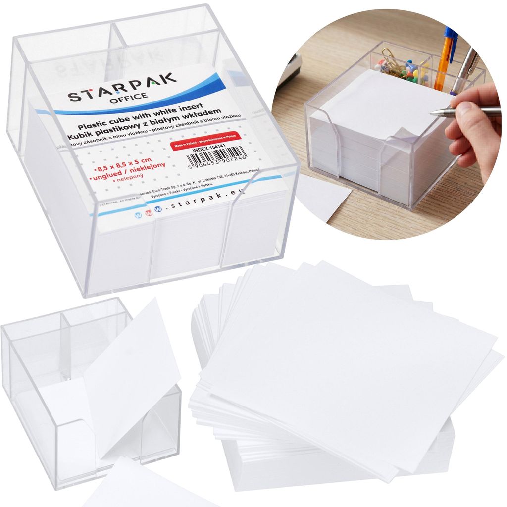 Notizzettel für Kunststoff-Zettelbox, weißes Einlagepapier, Büro-Notizzettel, ungeklebt, Notizblock 8,5 × 8,5 × 3,5 cm