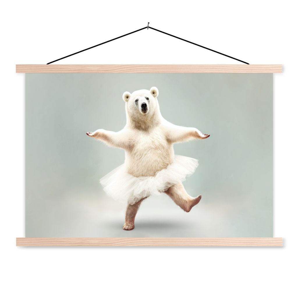 MuchoWow Textilposter Eisbär - Tutu - Weiß - Porträt - Tiere - Kinder 60x40 cm mit holzfarbenen Rahmen - Bilder