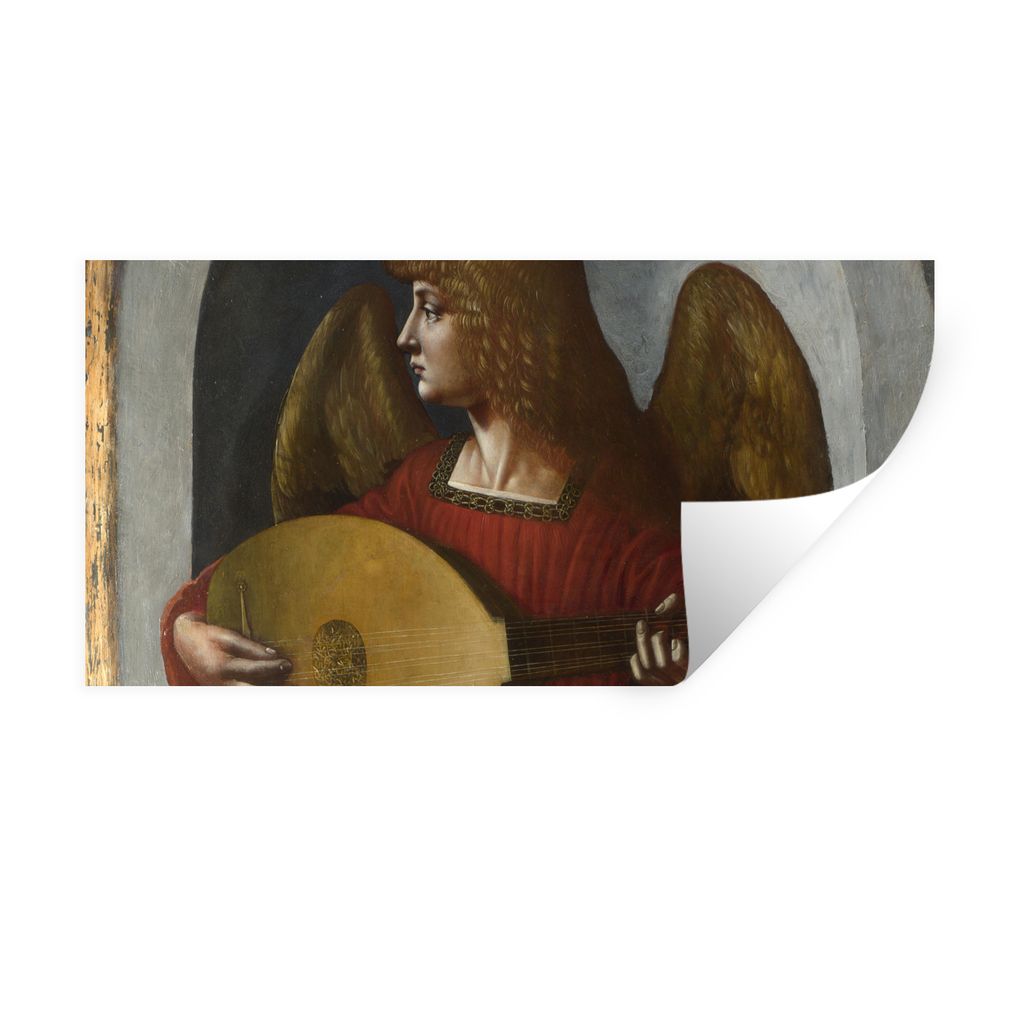 MuchoWow Wandtattoo Wandsticker Wandaufkleber Ein Engel in Rot mit einer Laute - Leonardo da Vinci 80x40 cm Selbstklebend und Repositionierbar - ...