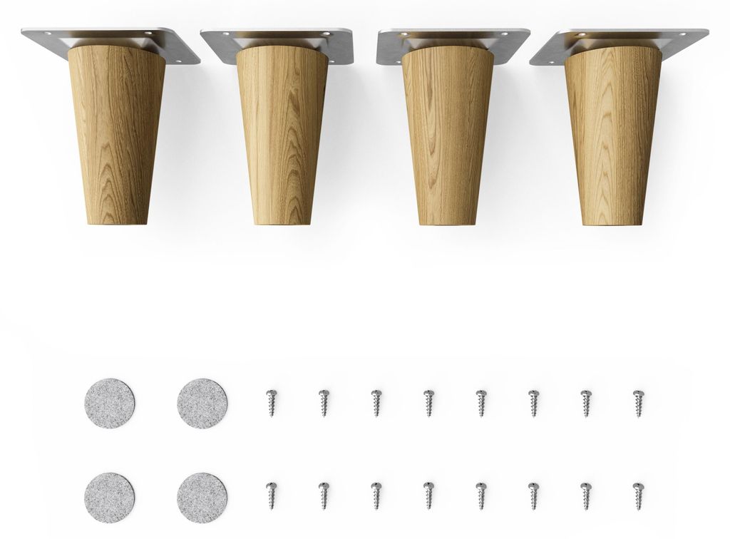 4x sossai Holzfüße rund - gerade Ausführung 8cm Eiche Produktbild 