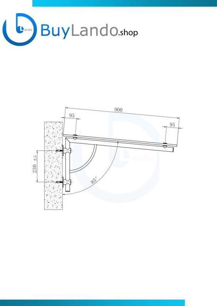 BuyLando (3LB) 250x900 cm Grauglas Glasvordach inkl. Edelstahlhalter gebürstet