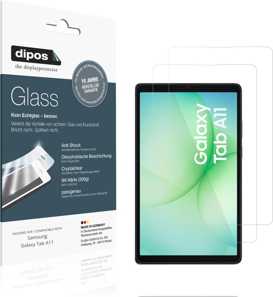 2x Schutzfolie für Samsung Galaxy Tab A11 - Anti-Shock 9H Folie dipos Glass Kunststoffglas