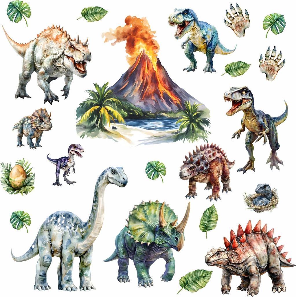 257 Wandtattoo Dinosaurier mit Vulkan - Größe 1250 x 700 mm