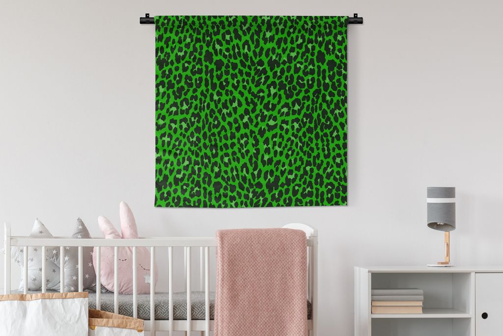 MuchoWow Wandteppich Wandbehang Leopard - Grün - Muster 90x90 cm Tapisserie Dekoration Wandtuch - Wandaufhänger