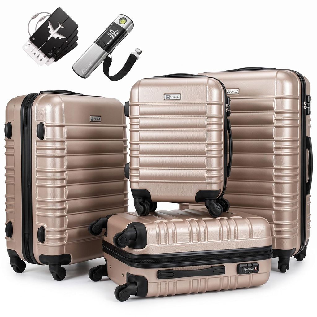 Devillo® Kofferset 4tlg. S-M-L-XL, Champagner - Trolley Produktbild 