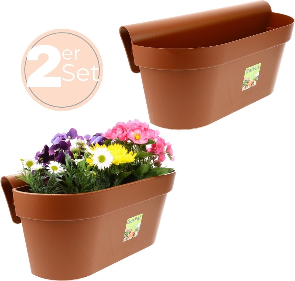 2x Geländerkasten Balkon mit Wasserspeicher Blumentopf Zaun Produktbild