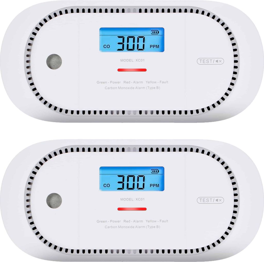 X-Sense XC01 Kohlenmonoxiddetektor - 2 Stück - 10-Jahres-Batterie - 10-Jahres-Figaro -Sensor - LCD-Display - Europäischen Norm - CO-melder
