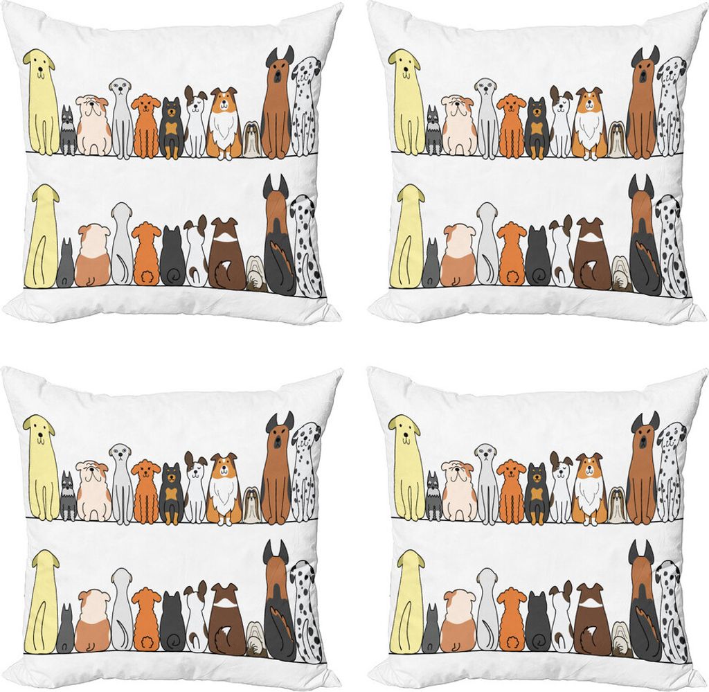 ABAKUHAUS Hund Kissenbezug Set (4 Stück), Hundefamilie in einer Reihe, Moderner Doppelseitiger Digitaldruck, 40 cm x 40 cm, Gelb Braun