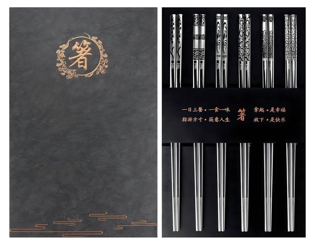 6 párů nerezových hůlek Japonské opakovaně použitelné hůlky Obrázek produktu 
