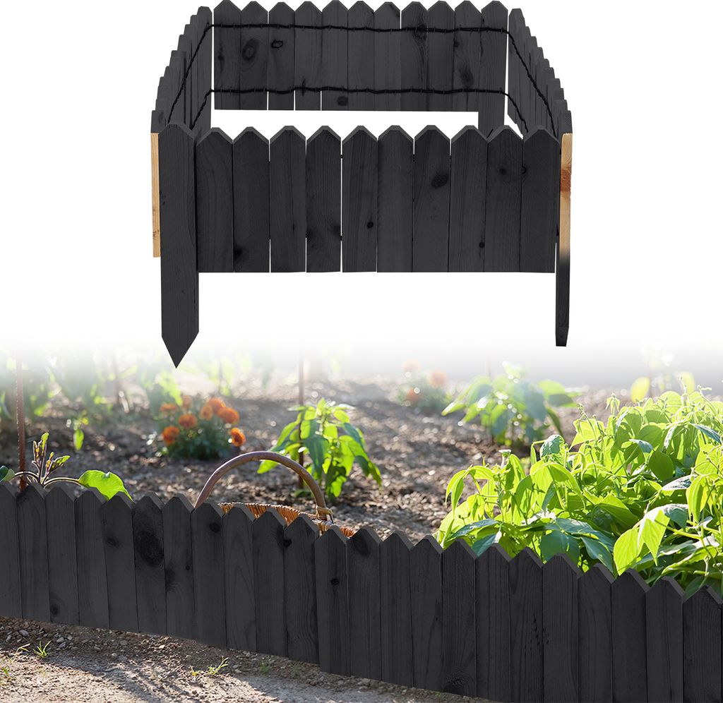 Aopunly Rasenkante Rollborder Kiefernholz Holzzaun Rolborder 200*40*1.5cm Unbehandelt Beeteinfassung Rasenkante Gartenzaun Holz Dekozaun