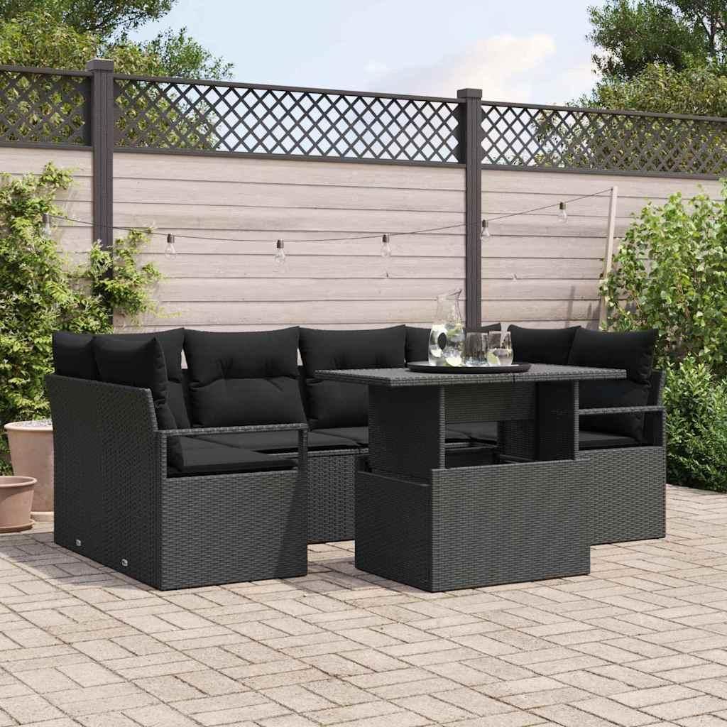 Maison Exclusive - Garten-Sofa-Set mit Speicher 7 pcs Schwarz Poly Rattan