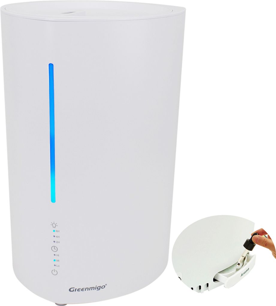 Greenmigo 3L Top Fill Luftbefeuchter,360°Drehbare Düse Cool Mist Humidifier,3 Nebelleistungsstufen,6H Timer,Nachtlicht,Raumluftbefeuchter Leise&A...