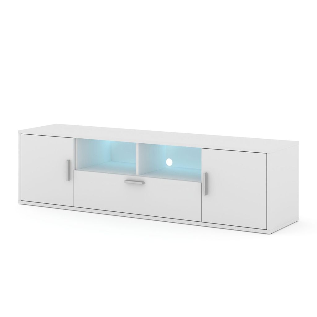 Meuble TV BLANCA, 150 cm, blanc mat, avec éclairage LED RGB Image du produit 