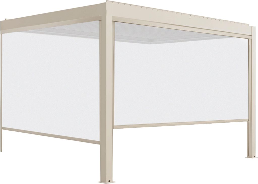 Motorisierte bioklimatische Pergola 3x4 m und 2 cremefarbene Jalousien - Oviala Thebes