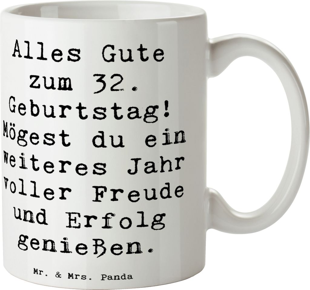 Mr. & Mrs. Panda Kaffeetasse Spruch 32. Geburtstag - Weiß - Produktbild 