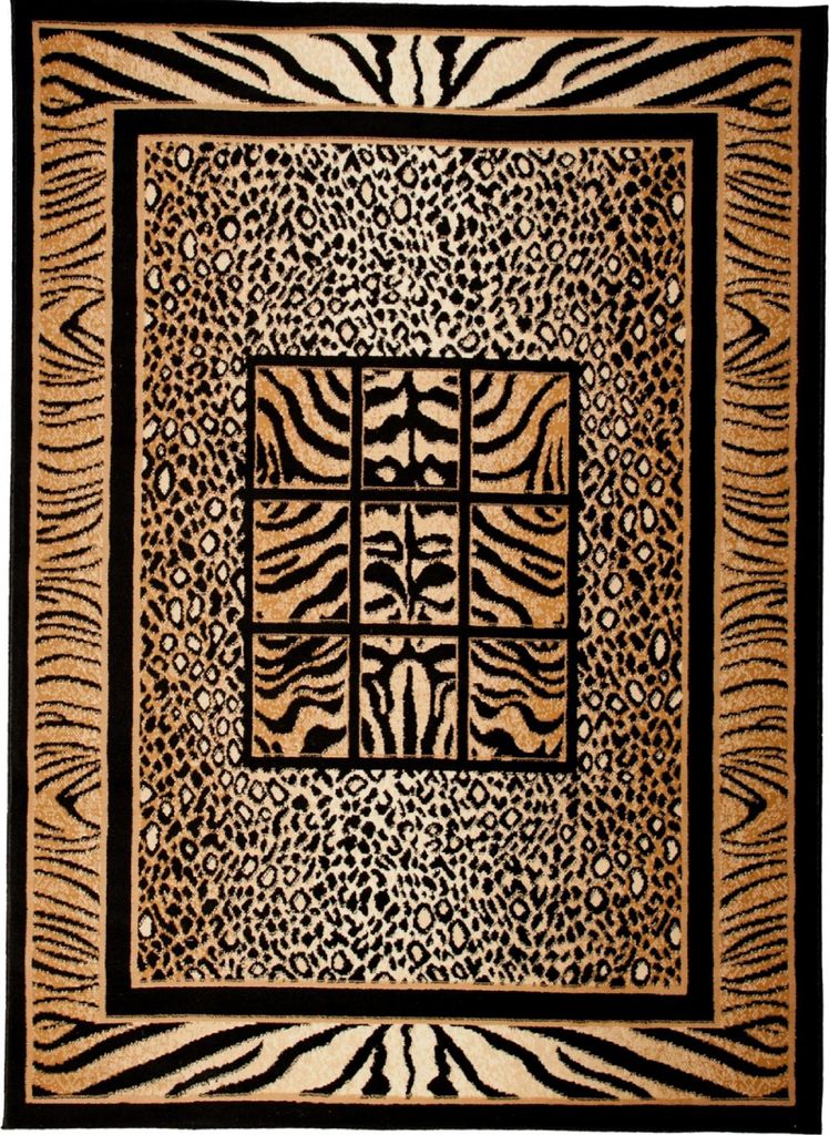 A rug with a wild animal print pattern.
