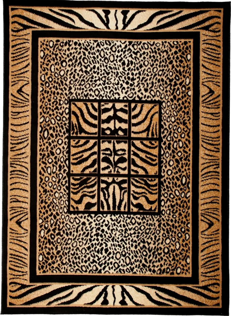 Tapis ATLAS motif tigre marron beige noir moderne - 160 x 220 cm