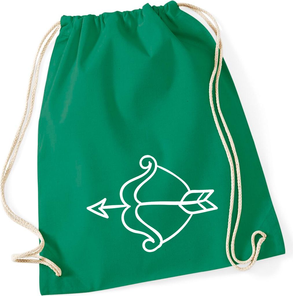 Huuraa Turnbeutel Amors Pfeil Bogen 12 Liter Kelly Green Baumwolle Rucksack Geschenkidee