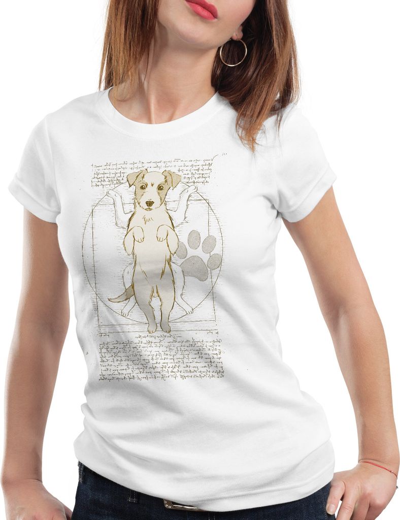 style3 Vitruvianischer Jack Russell Damen T-Shirt hund terrier, Farbe:Weiß, Größe:S