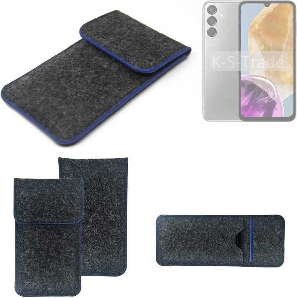 K-S-Trade Handy-Hülle Schutz-Hülle kompatibel mit Samsung Galaxy M15 5G Filztasche Pouch Tasche Case Sleeve Filzhülle dunkelgrau, blauer Rand
