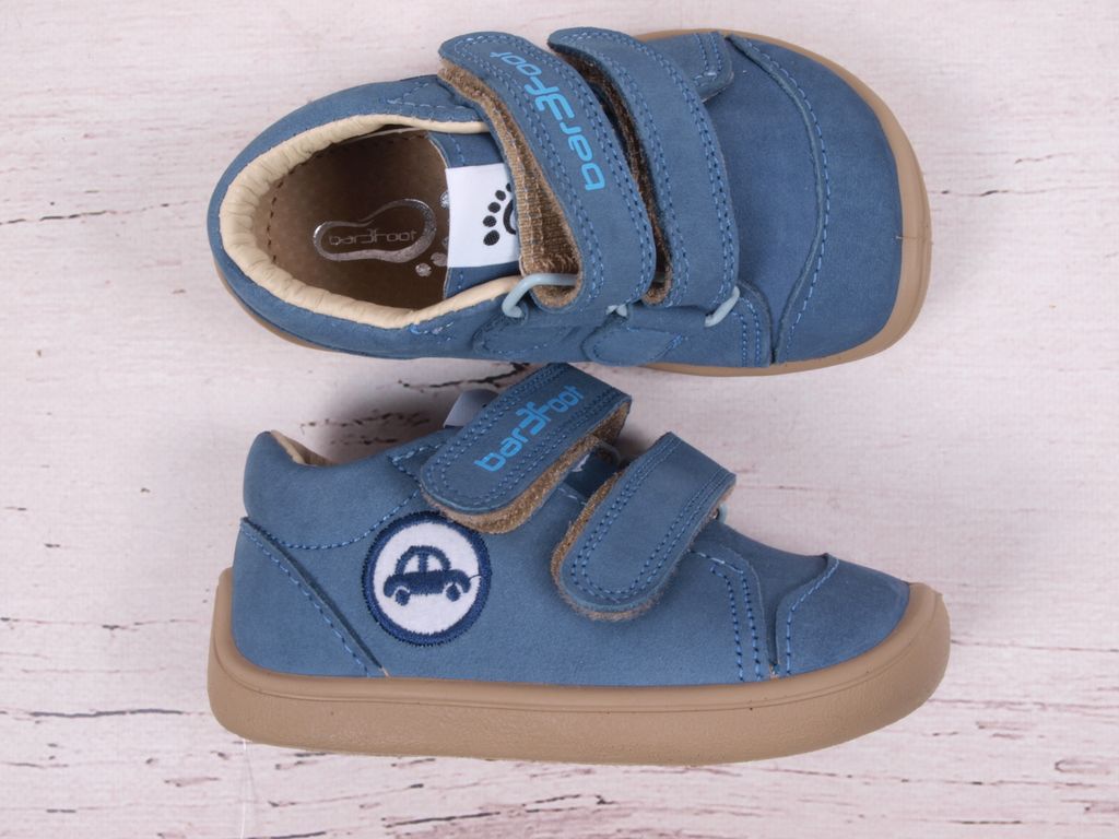 Kinder Lederschuhe bar3foot 2Be38/4 Wagen Blau, Klettverschluss, barfuß