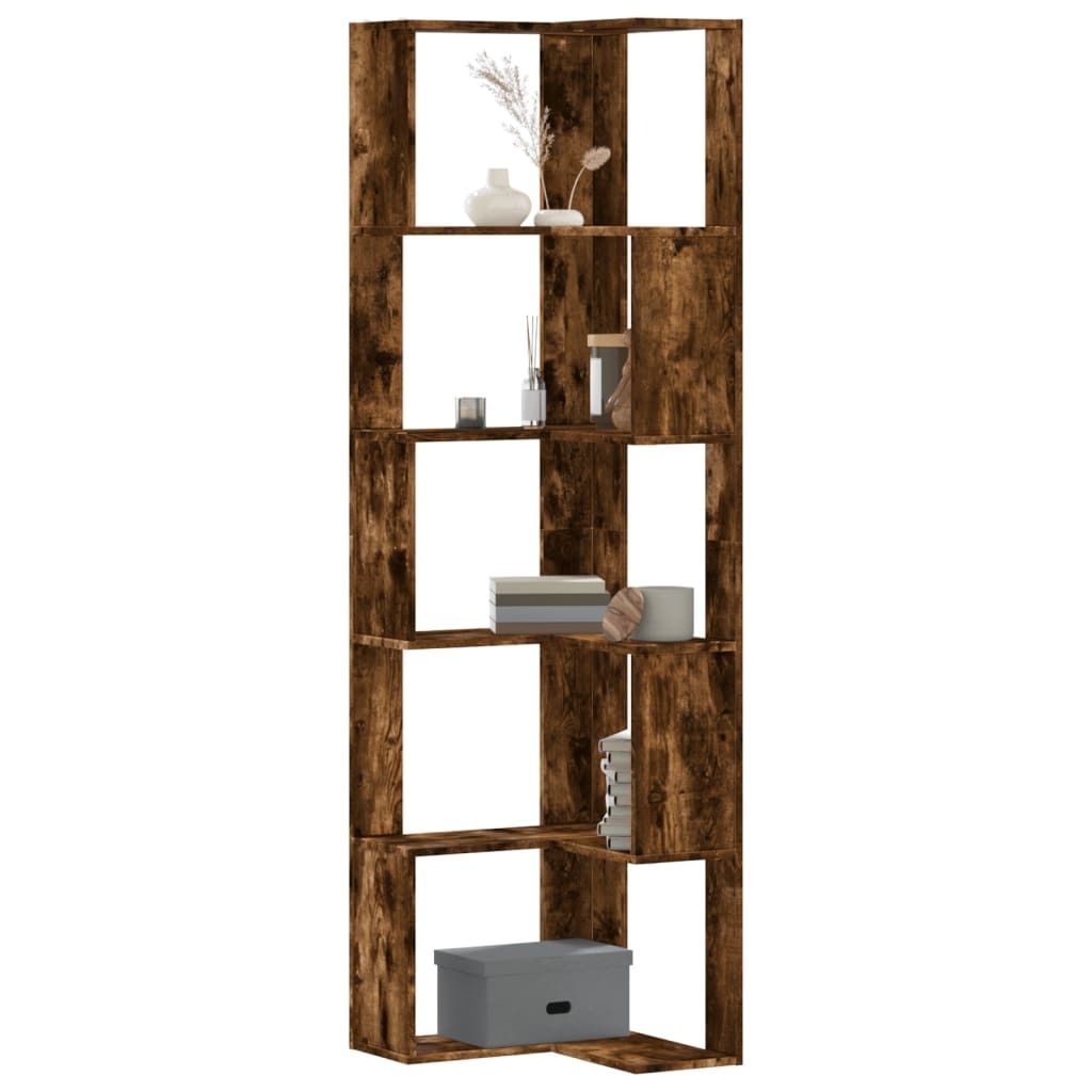 "2024"Modernen Eck-Bücherregal 5 Böden Räuchereiche 50x50x179 cm Holzwerkstoff Design Bücherregale 7573063