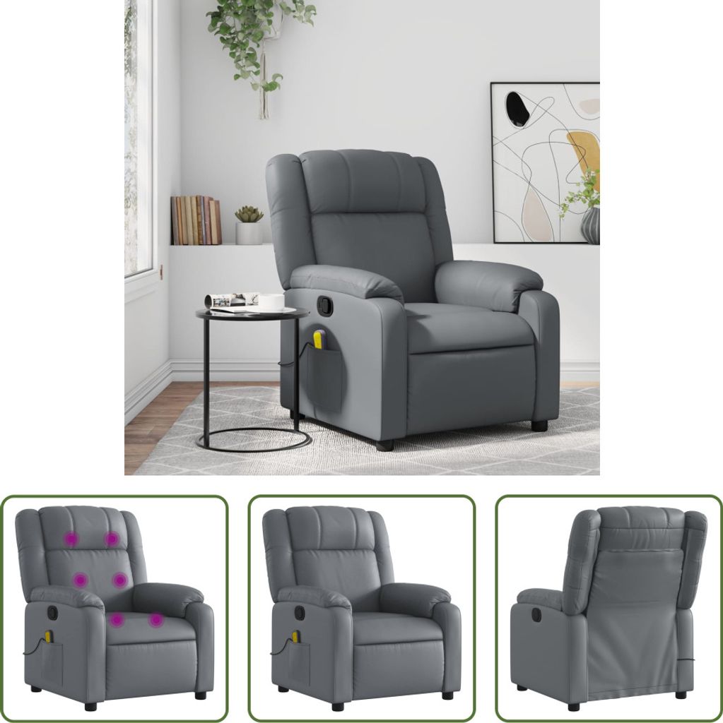 The Living Store Massagesessel Grau Kunstleder
