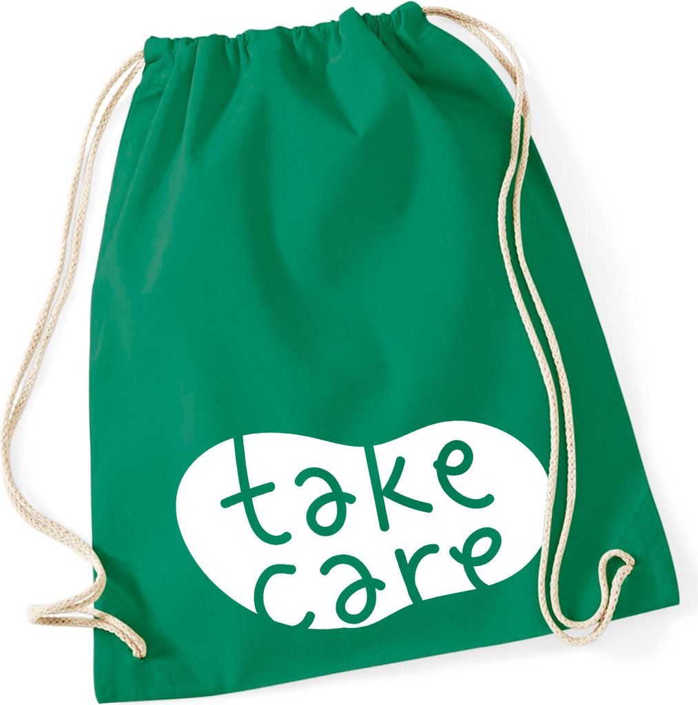 Huuraa Turnbeutel Take Care Batch 12 Liter Kelly Green Baumwolle Rucksack Geschenkidee
