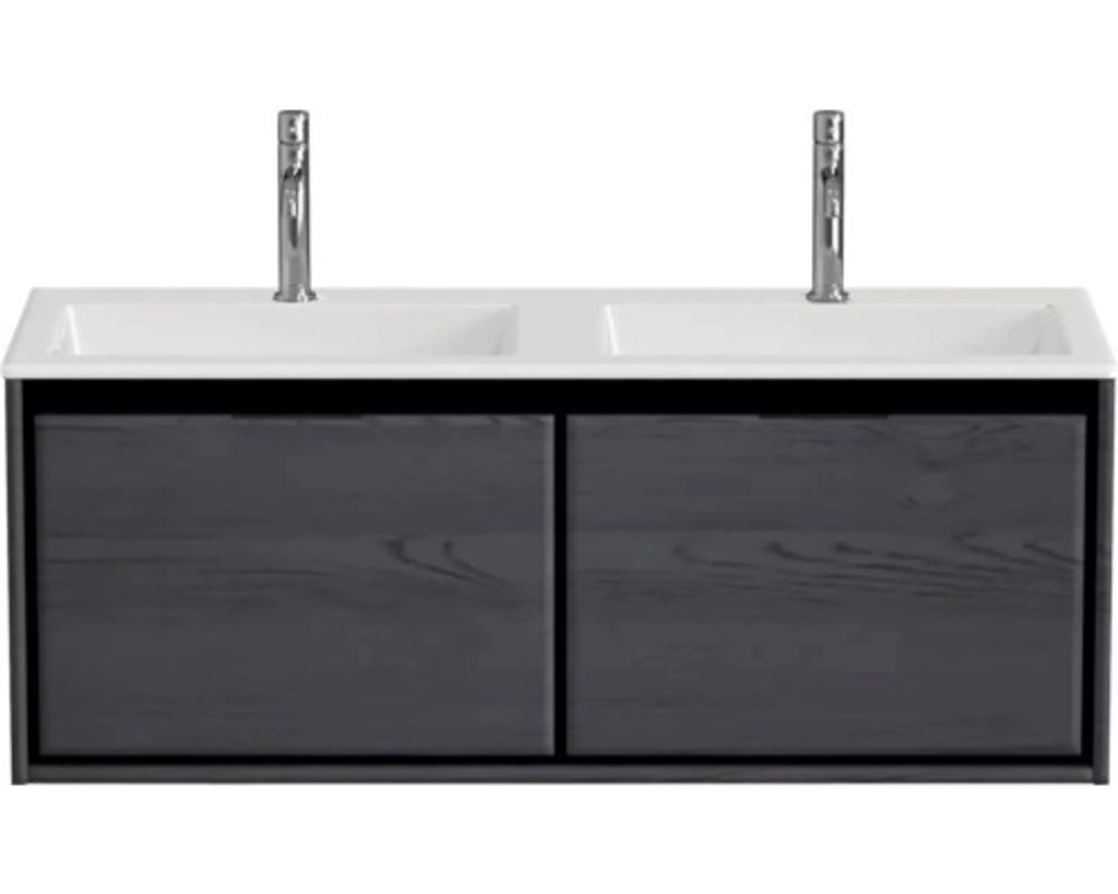 Doppelwaschbecken mit Unterschrank Sanox LOFT BxHxT 120.5x47x45.5 cm Frontfarbe black oak 84750149