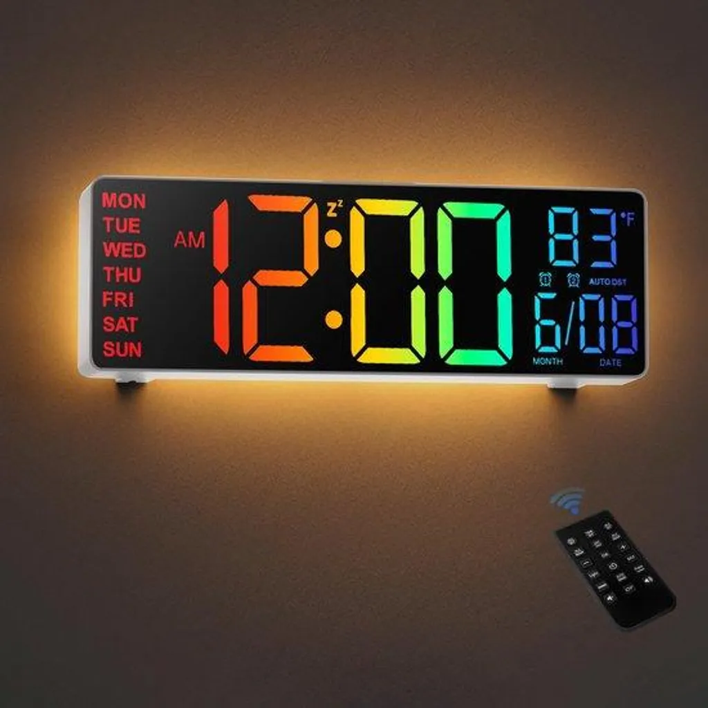 Pendule murale digitale grand écran 10,5" LED avec couleurs réglables