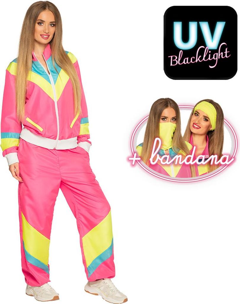 Damen Kostüm 80er Jahre Trainingsanzug Gr. S - 2XL - Jogginganzug mit Taschen XL - 48/50