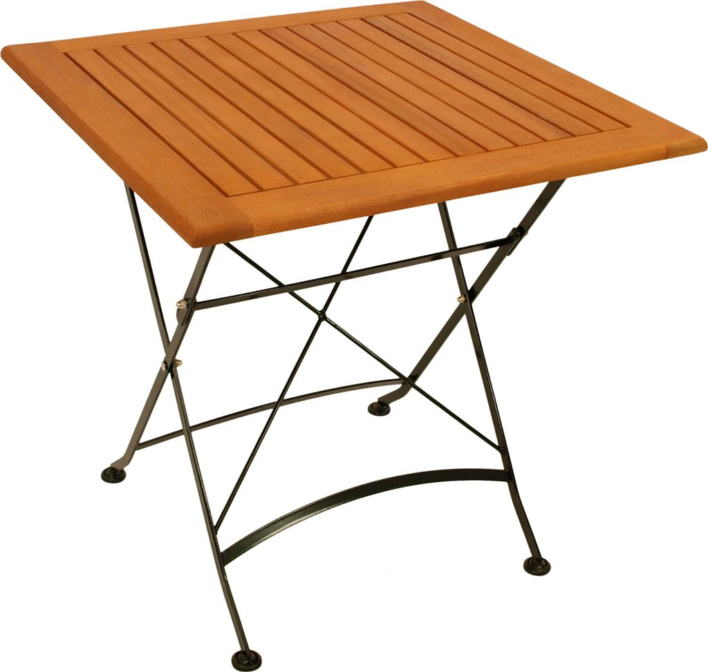 TPFGarden KLAPPTISCH Bad Belzig - Gartentisch mit schwarzem Flachstahlgestell und Belattung aus Eukalyptusholz geölt - Outdoor Tisch 75x75cm - -.
