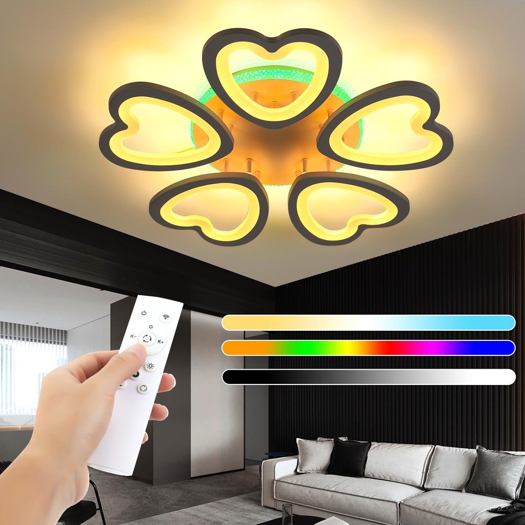 60W Herz LED Deckenleuchte mit RGB Backlamp, Dimmbare mit Fernbedienung, Modern Deckenlampe für Wohnzimmer Schlafzimmer Kinderzimmer