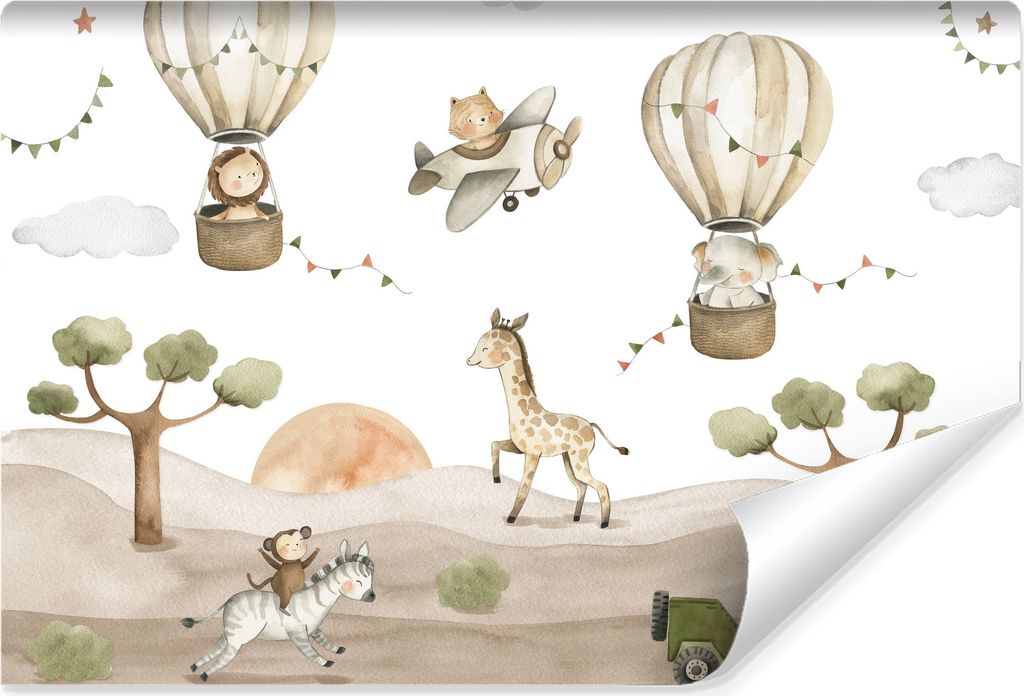 Muralo Selbstklebende Fototapete für Kinderzimmer TIERE Bäume Luftballons Br. 104cm x Hö. 70.5cm