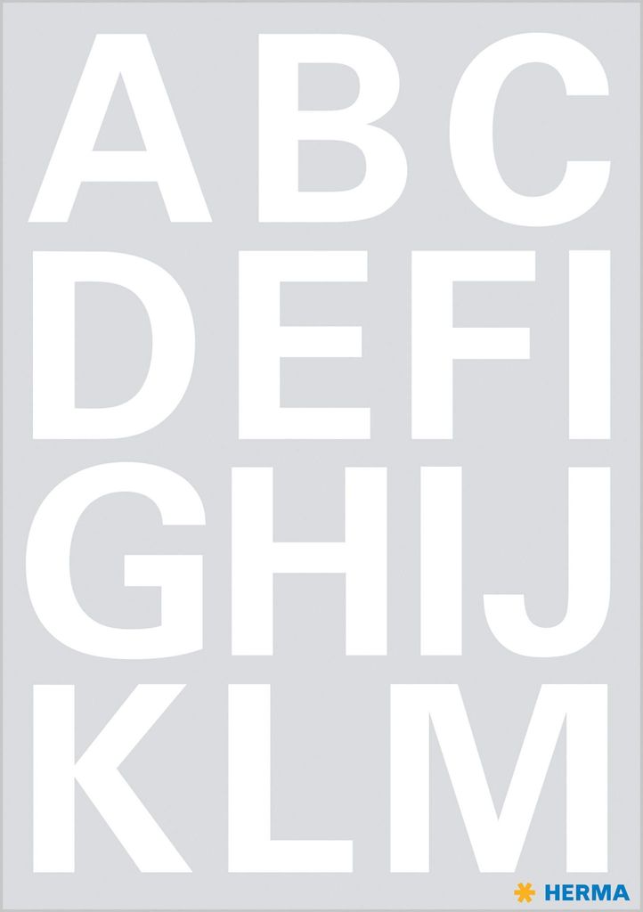 HERMA 4169 Buchstaben Aufkleber Weiß, 30 Stück, Schriftgröße 25 mm, selbstklebend, wasserfest, wetterfest, groß, Alphabet Sticker Klebebuchst...