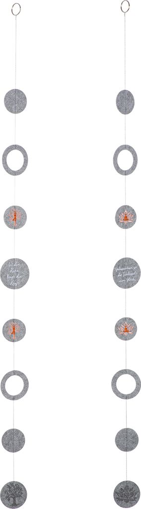 Gilde Girlande, rund, "Namaste", Fraumotiv, Lebensbaummotiv, Lotusmotiv, Spruch, Filz, hellgrau, B. 8 cm, H. 130 cm 57484 4063387574843 2 Stück (2...