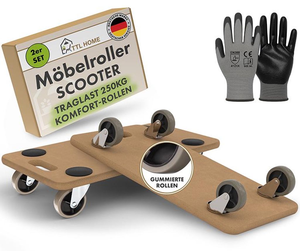 TTL HOME Möbelroller SCOOTER 2er Set 58x30x11cm 250kg Produktbild 