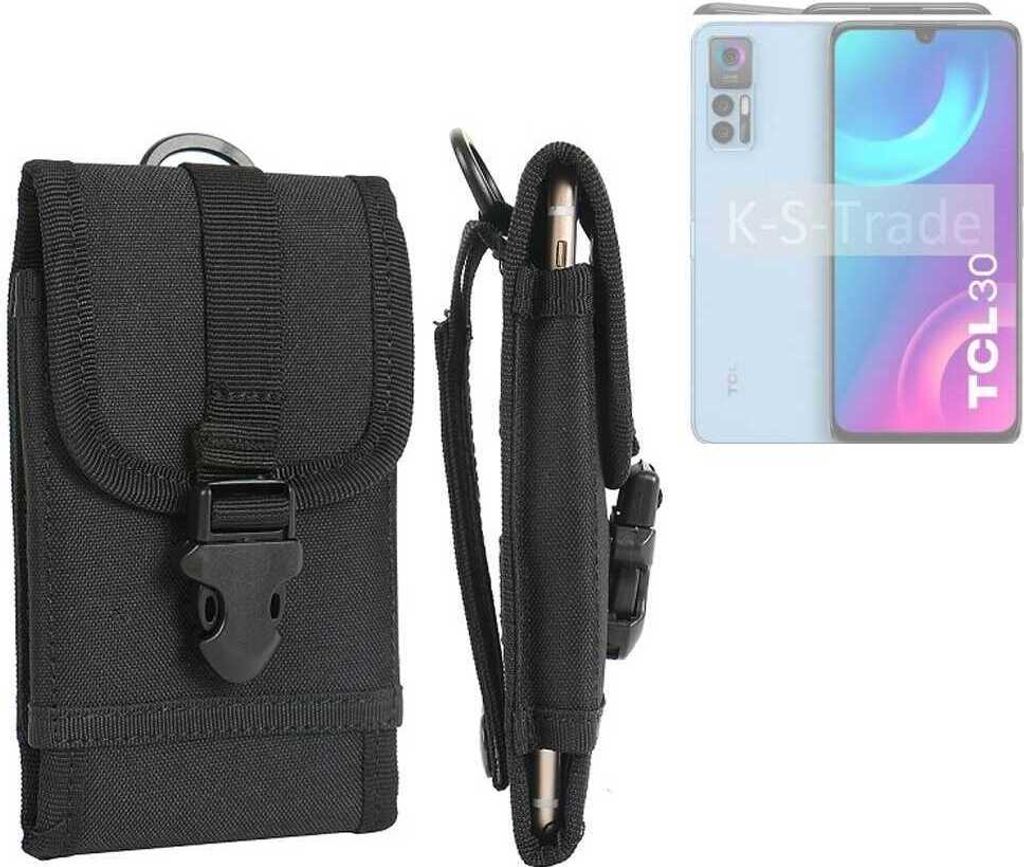 K-S-Trade Holster Handy Hülle kompatibel mit TCL 30+ Holster Handytasche Gürtel Tasche Schutz Hülle Robust Outdoor schwarz