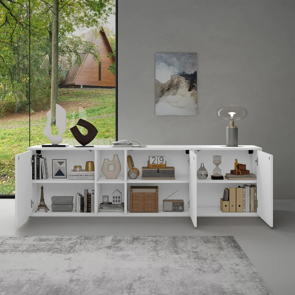 Commode de Salon Blanche 180cm Buffet de Rangement Cuisine Design Moderne - 3